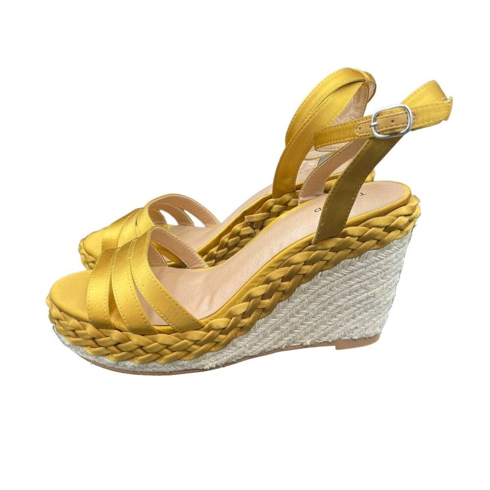 Torrid Espadrilles Womens 9.5 W Mustard Strappy Satin Braid Wedge New - Picture 3 of 8